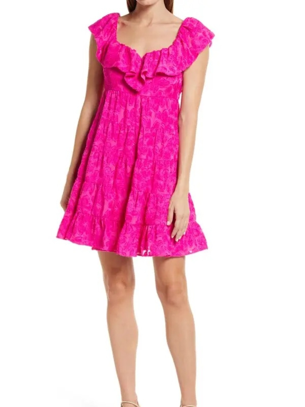 Lilly Pulitzer Off Shoulder Emie Ruffle Trim Swing Dress